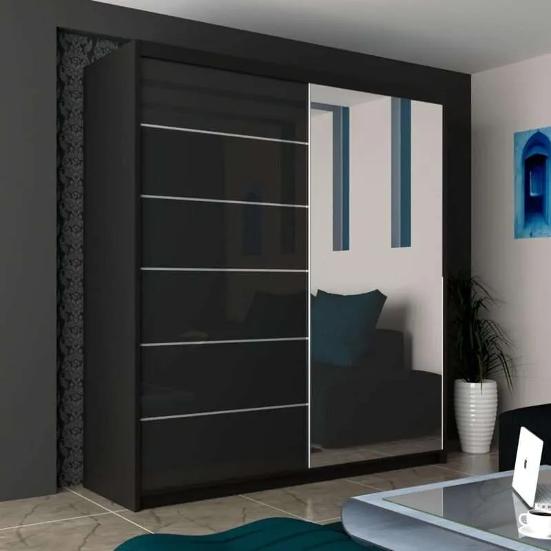 Stylish Modern Sliding 2-Door Wardrobe - High Gloss Finish in White, Black, and Grey