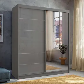 Stylish Modern Sliding 2-Door Wardrobe - High Gloss Finish in White, Black, and Grey