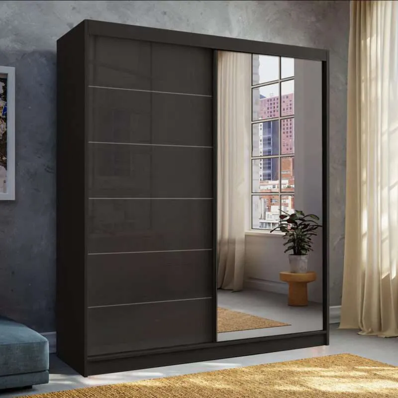 Stylish Modern Sliding 2-Door Wardrobe - High Gloss Finish in White, Black, and Grey