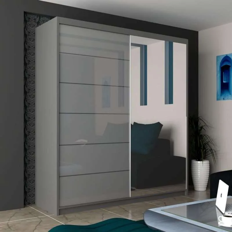 Stylish Modern Sliding 2-Door Wardrobe - High Gloss Finish in White, Black, and Grey