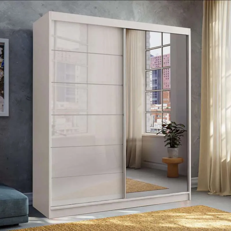 Stylish Modern Sliding 2-Door Wardrobe - High Gloss Finish in White, Black, and Grey