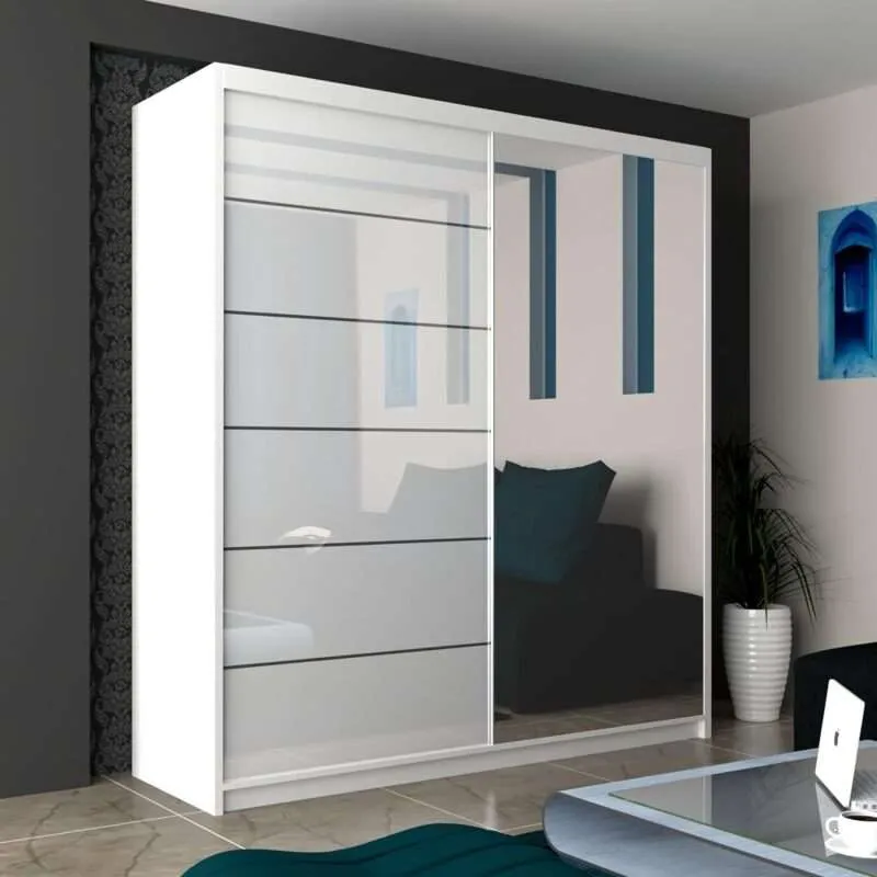 Stylish Modern Sliding 2-Door Wardrobe - High Gloss Finish in White, Black, and Grey