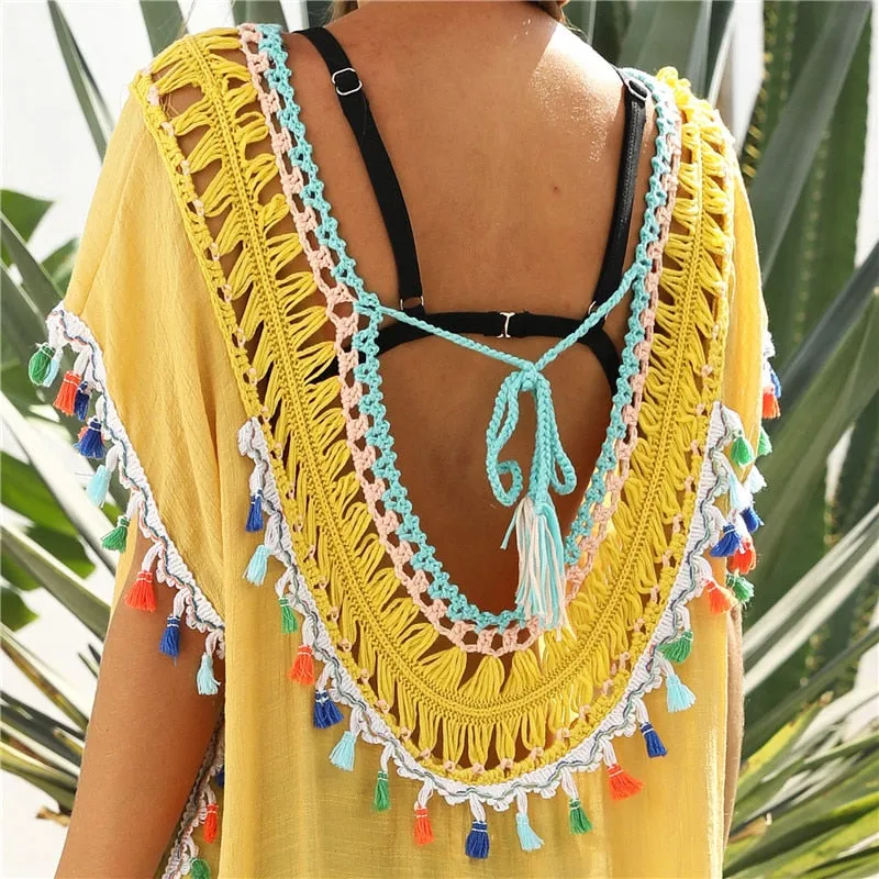 Stylized and Chic Fringe Tunic Style Cover Up