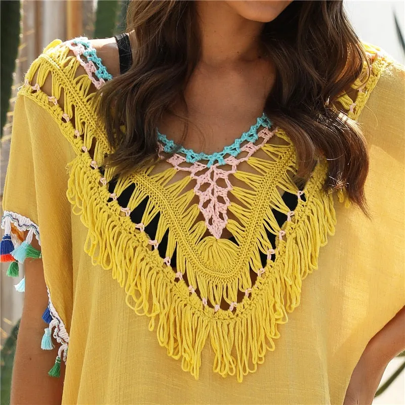 Stylized and Chic Fringe Tunic Style Cover Up