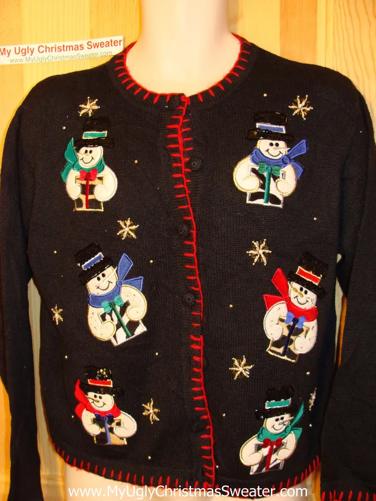 Tacky Ugly Christmas Sweater with Six Happy Snowmen (f5)