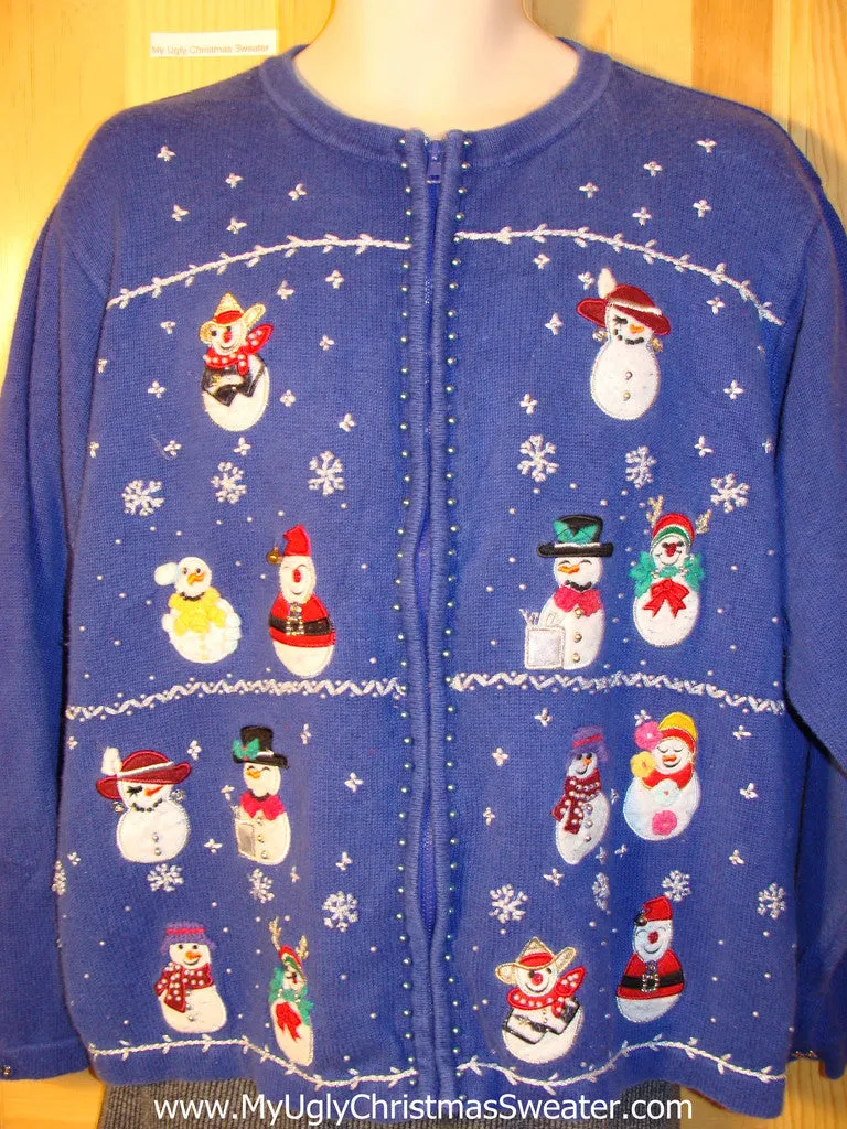 Tacky Ugly Christmas Sweater with Snowman Party and Snowflakes (f763)