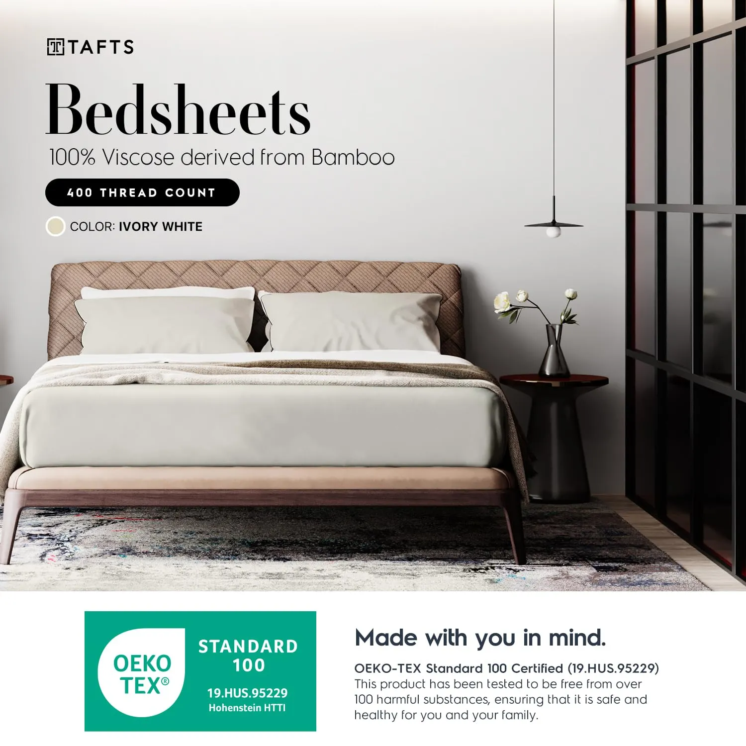 Tafts Bamboo Sheets Full Size - 100% Pure Organic Viscose Bamboo Sheet Set - 400TC Bamboo Bed Sheets - 4 Pieces - 17” Deep Pocket - Silk Feel, Cooling, Anti-Static, Hypoallergenic (Ivory White)