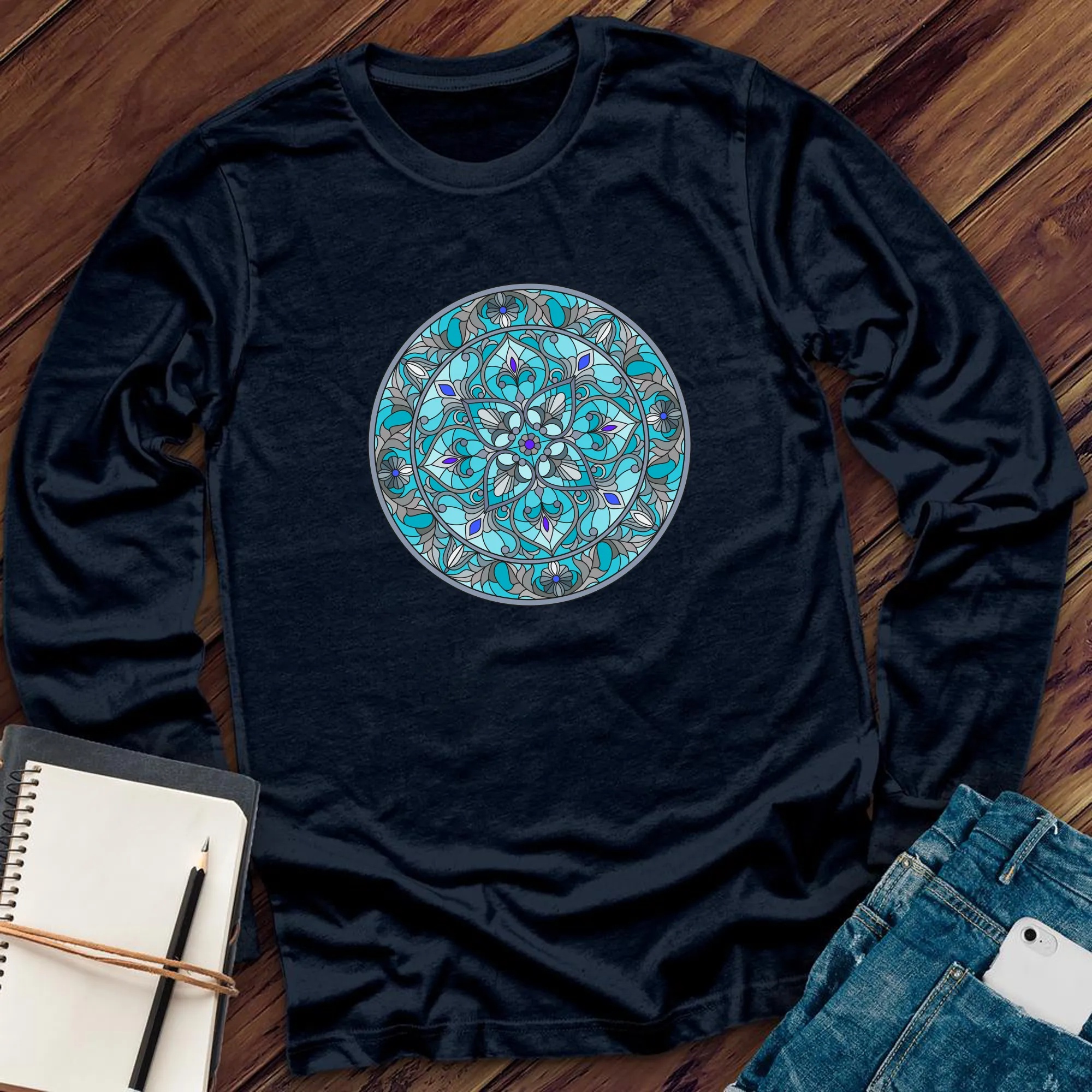 Teal Stained Glass Long Sleeve