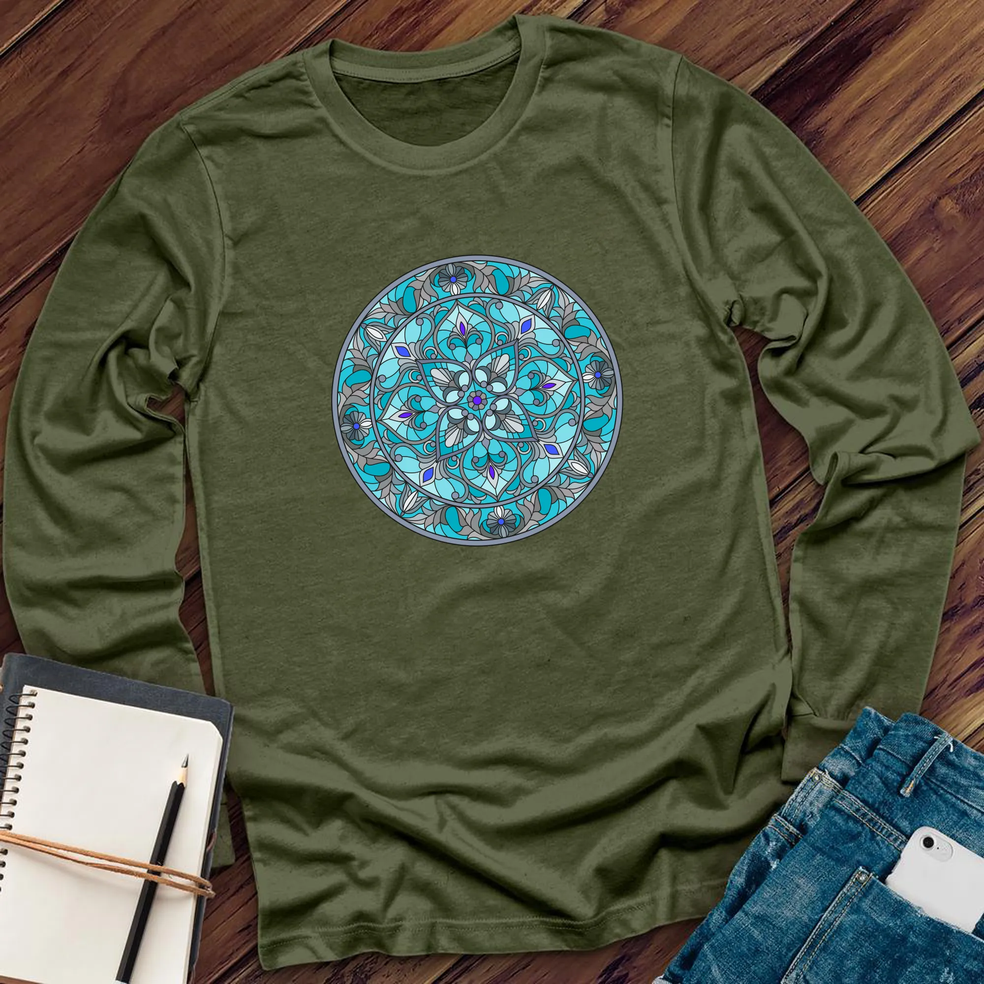 Teal Stained Glass Long Sleeve