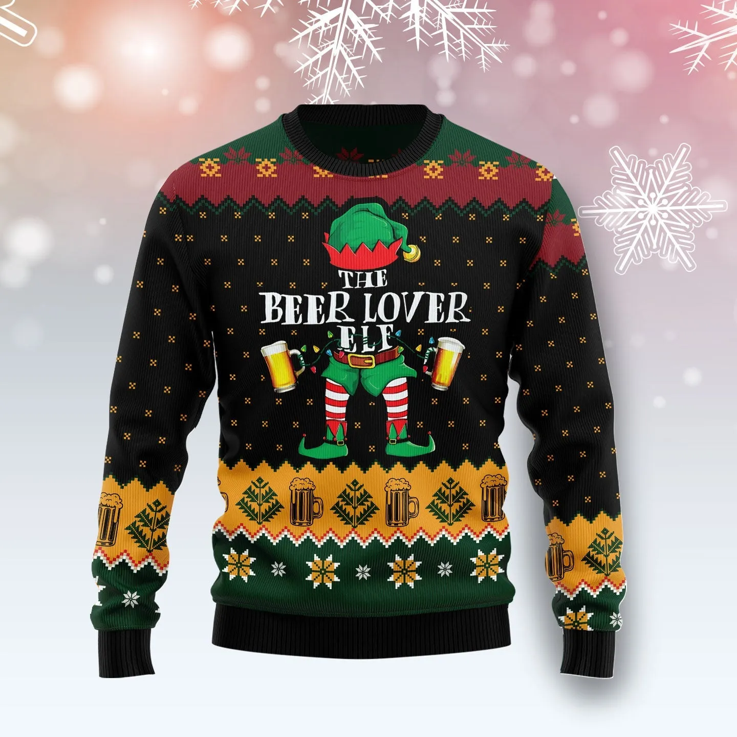 The Beer Lover Elf Ugly Christmas Sweater Unisex, Ugly Sweater Elf Shirts Gift