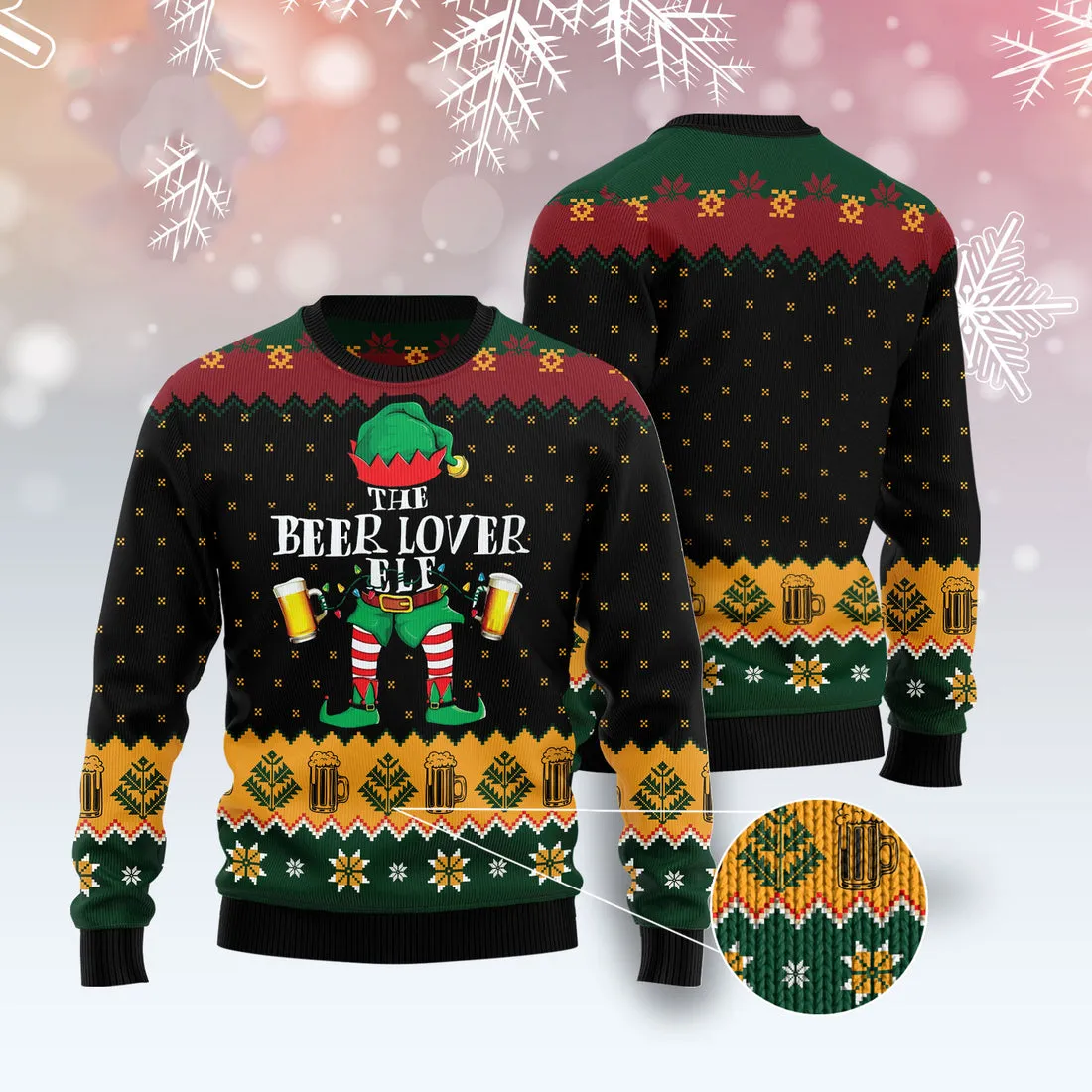 The Beer Lover Elf Ugly Christmas Sweater Unisex, Ugly Sweater Elf Shirts Gift