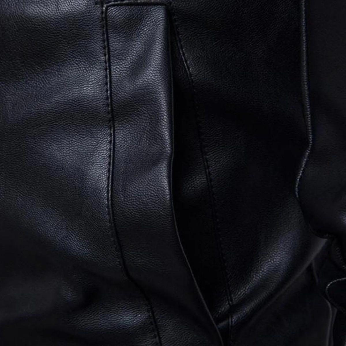 Turtleneck Motorcycle Black Faux Leather Jacket