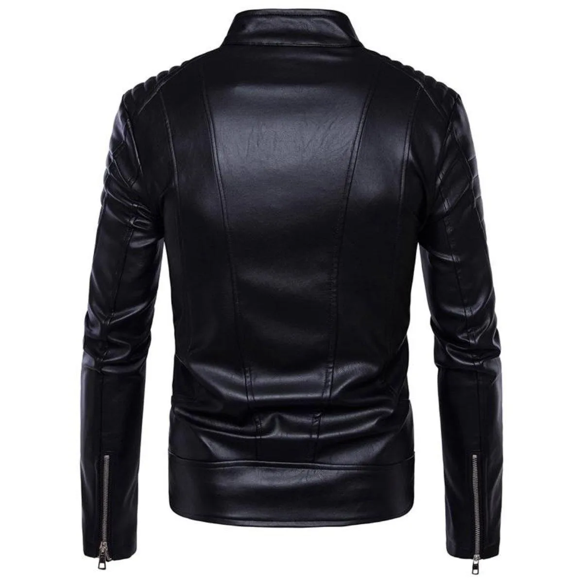 Turtleneck Motorcycle Black Faux Leather Jacket