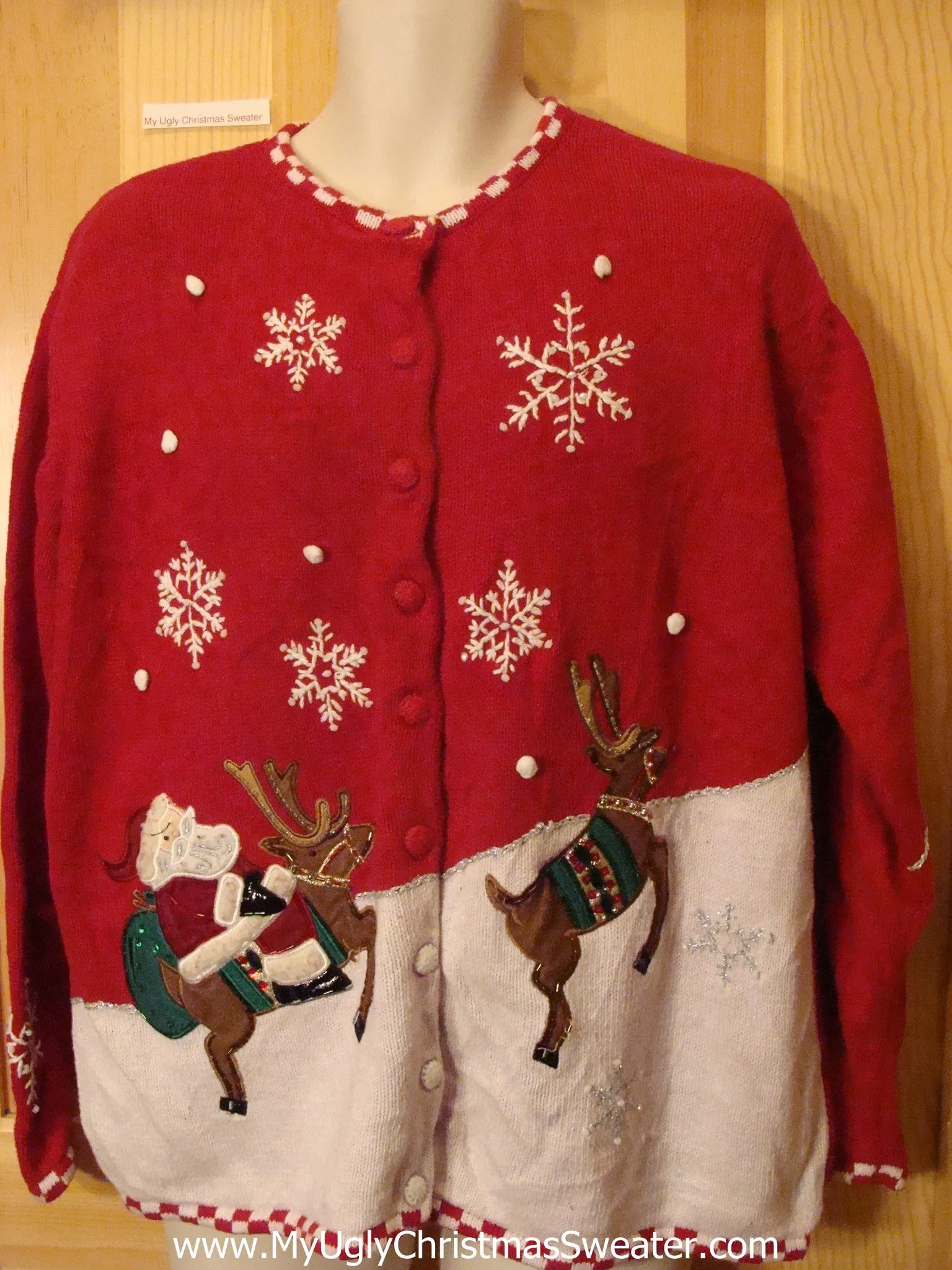 Ugly Christmas Sweater Reindeer Pulling Santa