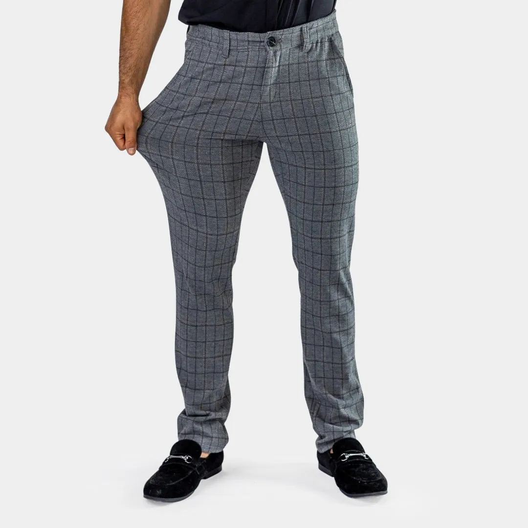 Ultra Stretch Chino Pants - Slim Fit - Windowpane Grey Check