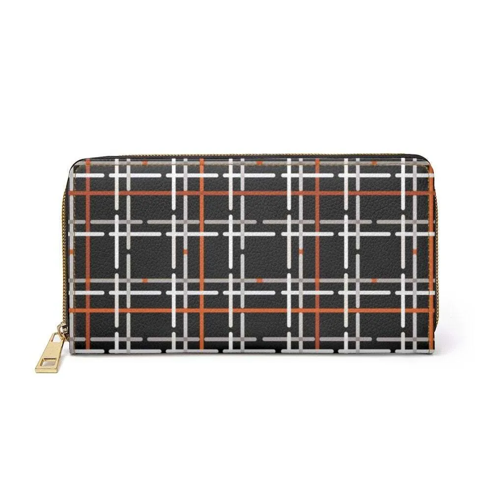 Uniquely You Womens Wallet - Zip Purse / Black & White Pin Stripe Tartan