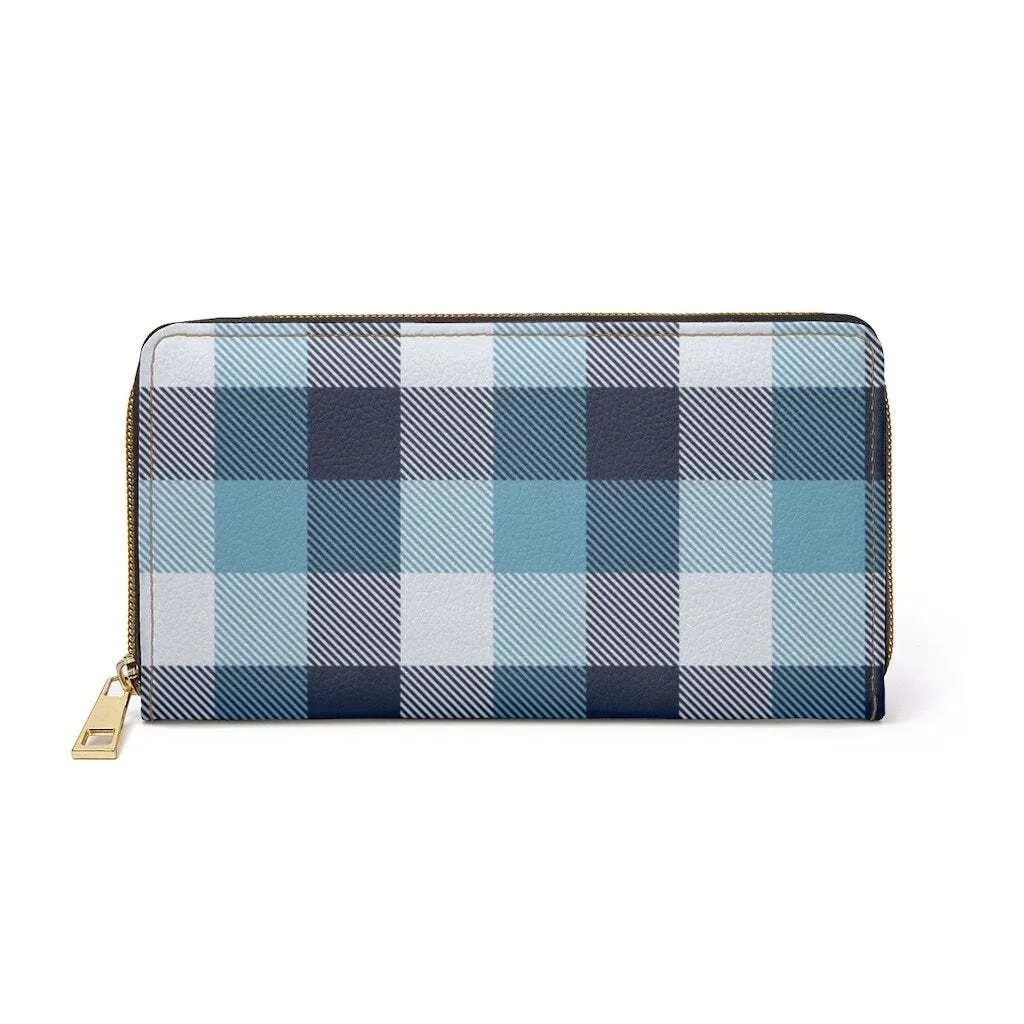 Uniquely You Womens Wallet - Zip Purse / Blue & White Tartan Plaid