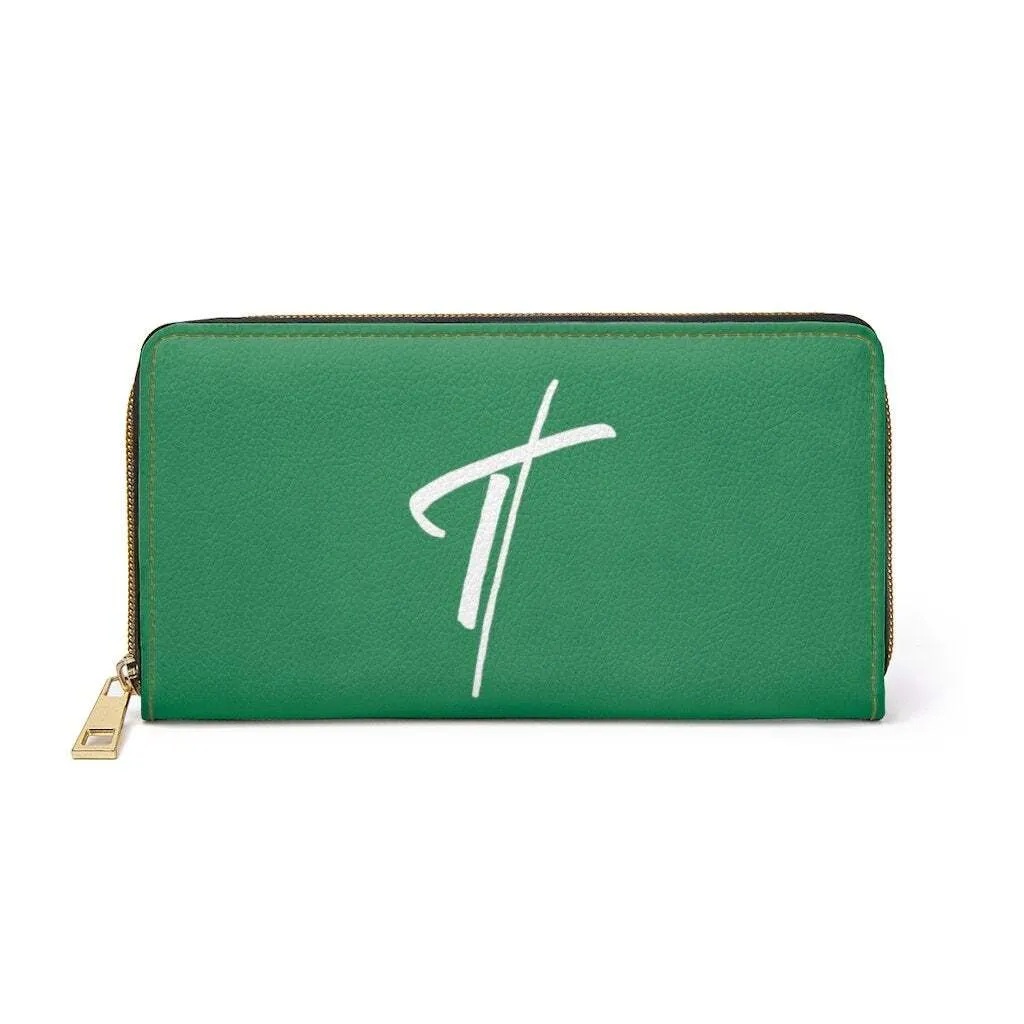 Uniquely You Womens Wallet - Zip Purse / Green & White Cross