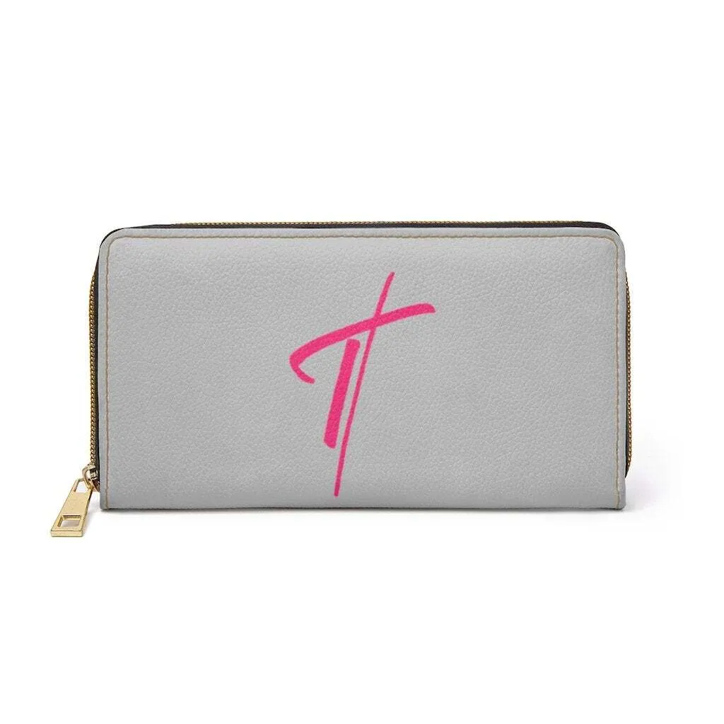 Uniquely You Womens Wallet - Zip Purse / Grey & Pink Cross