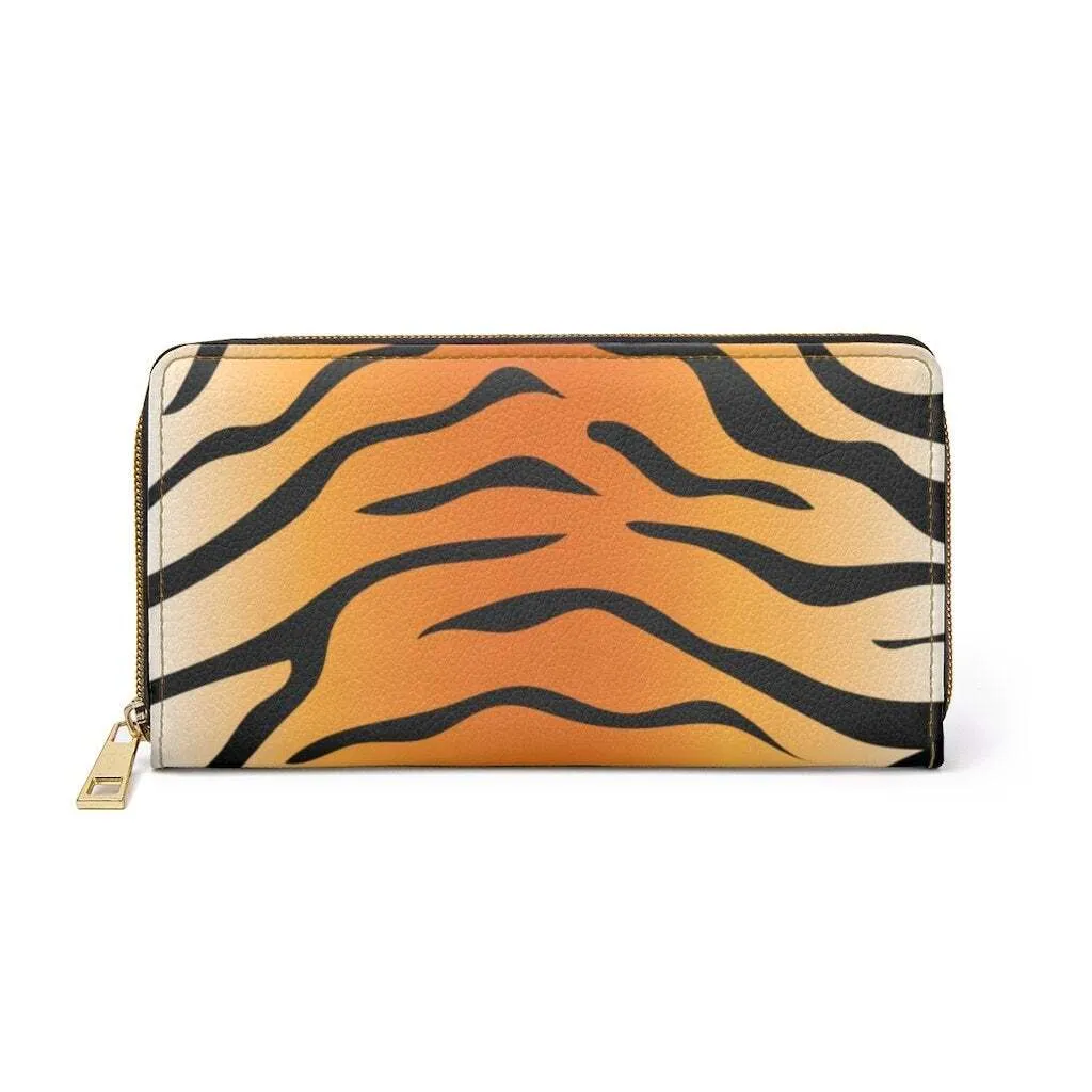 Uniquely You Womens Wallet - Zip Purse / Orange & Black Tiger Stripe