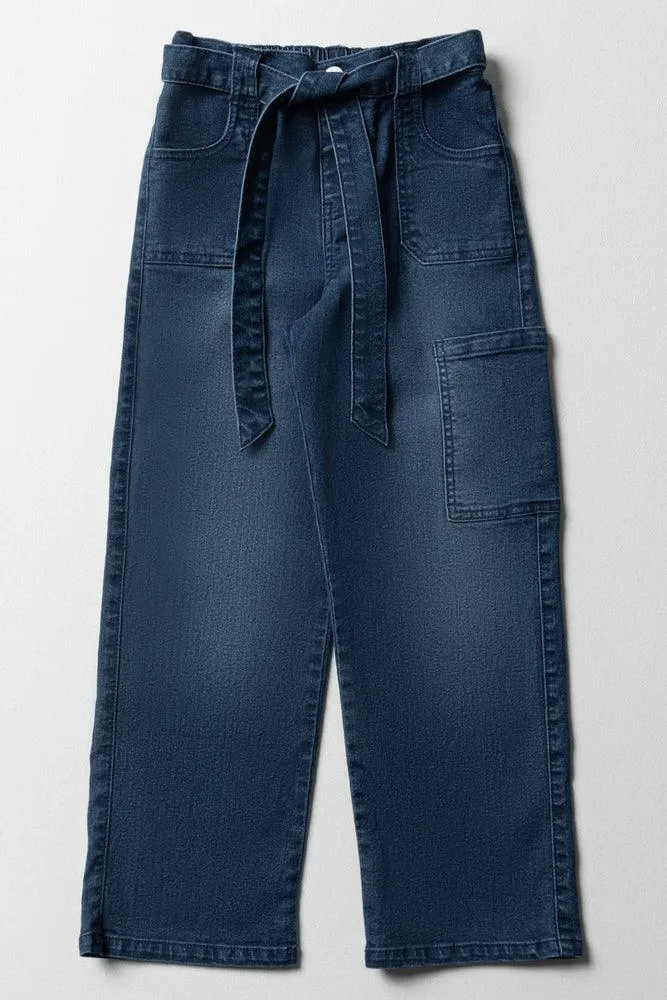 Utility Belted Denim Jeans Blue