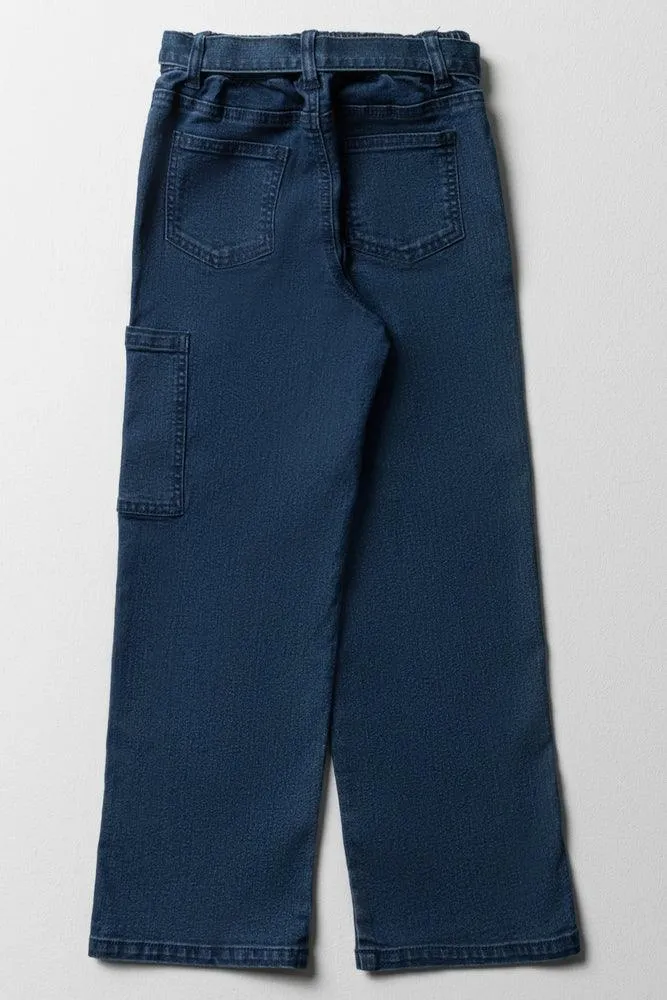 Utility Belted Denim Jeans Blue