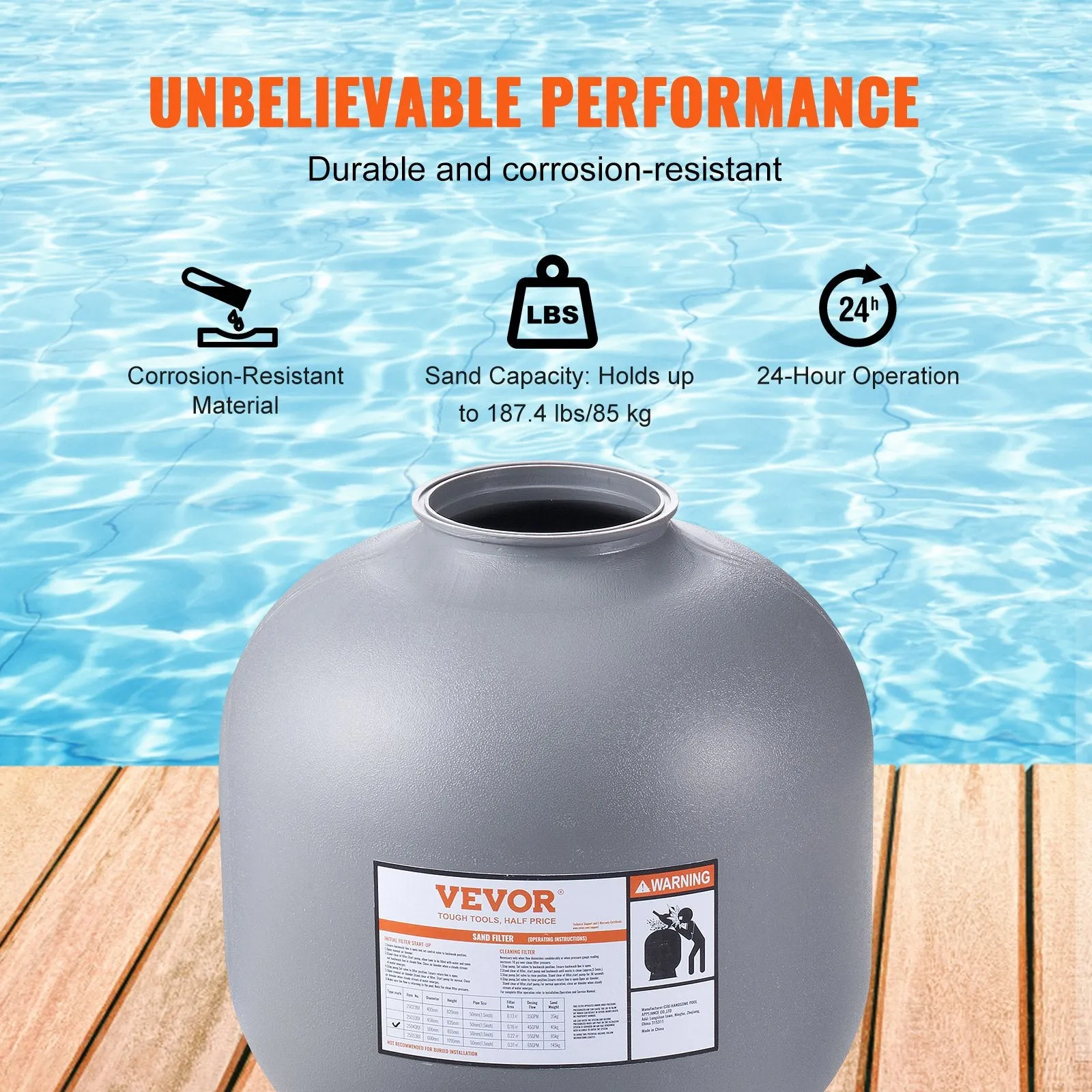 Vevor Sand Filter for Above & Inground Pool 22-inch 55 GPM Flow Rate New