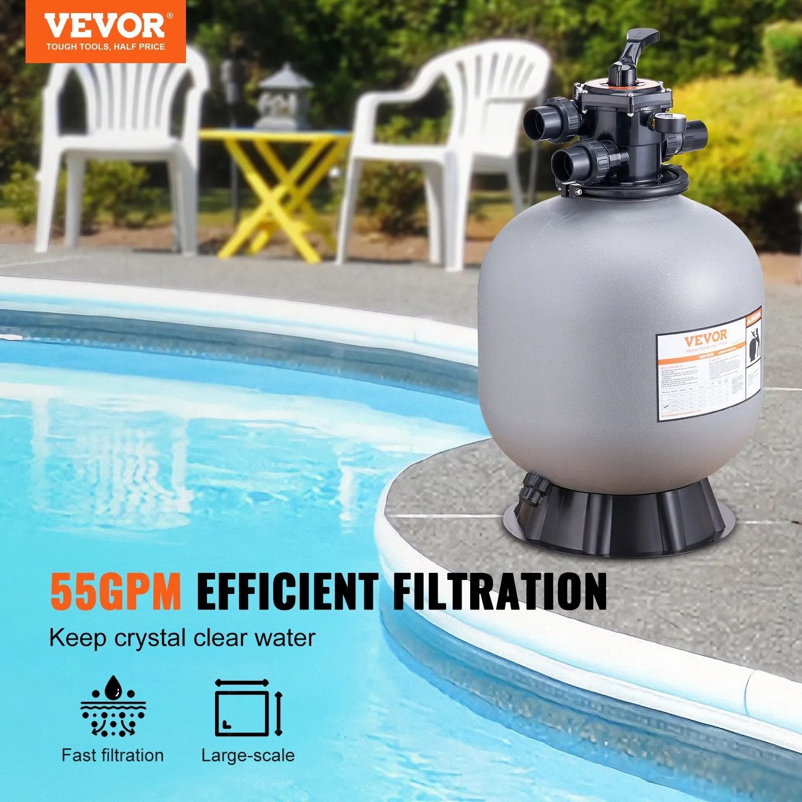 Vevor Sand Filter for Above & Inground Pool 22-inch 55 GPM Flow Rate New