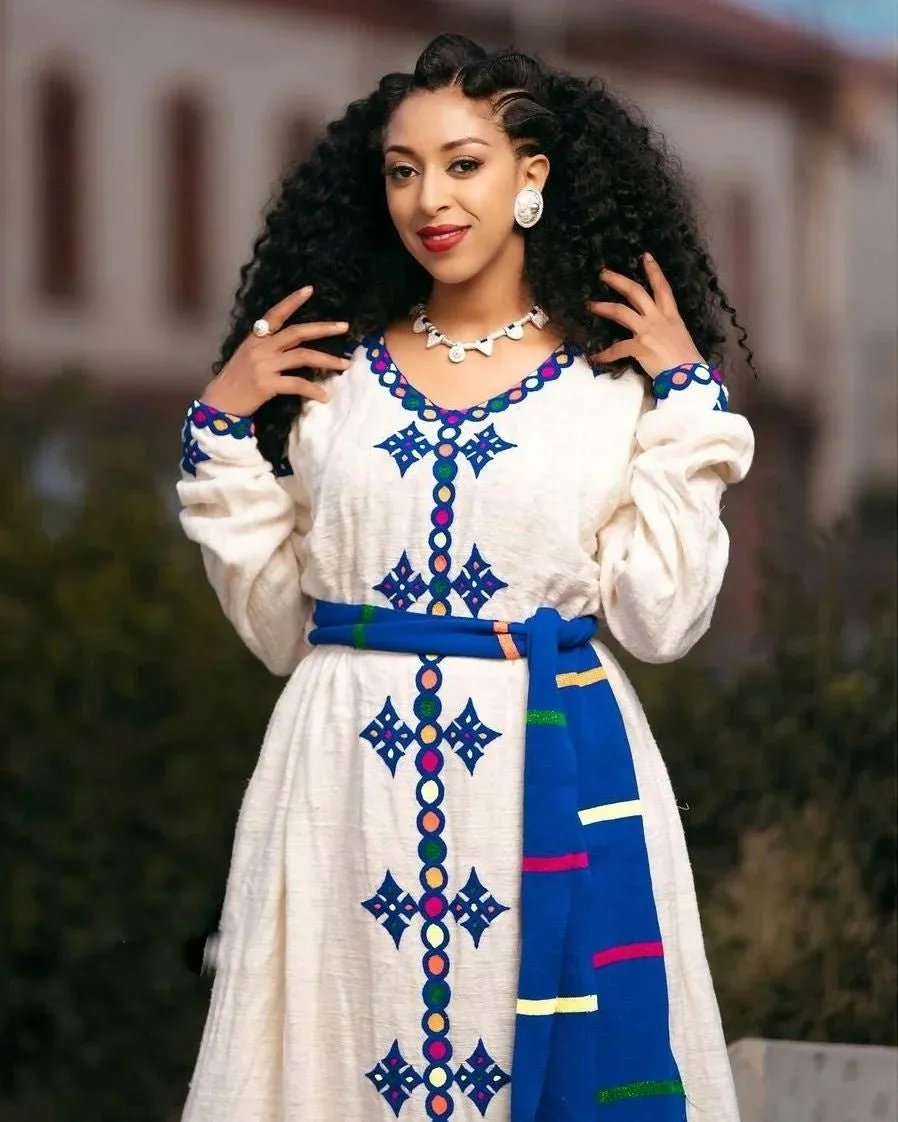 Vibrant Blue Habesha Cultural Fetil Habesha Dress Modern Habesha Kemis Ethiopian Dress Style Traditional Habesha Libs