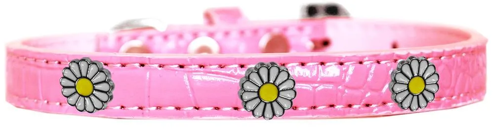 White Daisy Widget Croc Dog Collar Light Pink Size 20