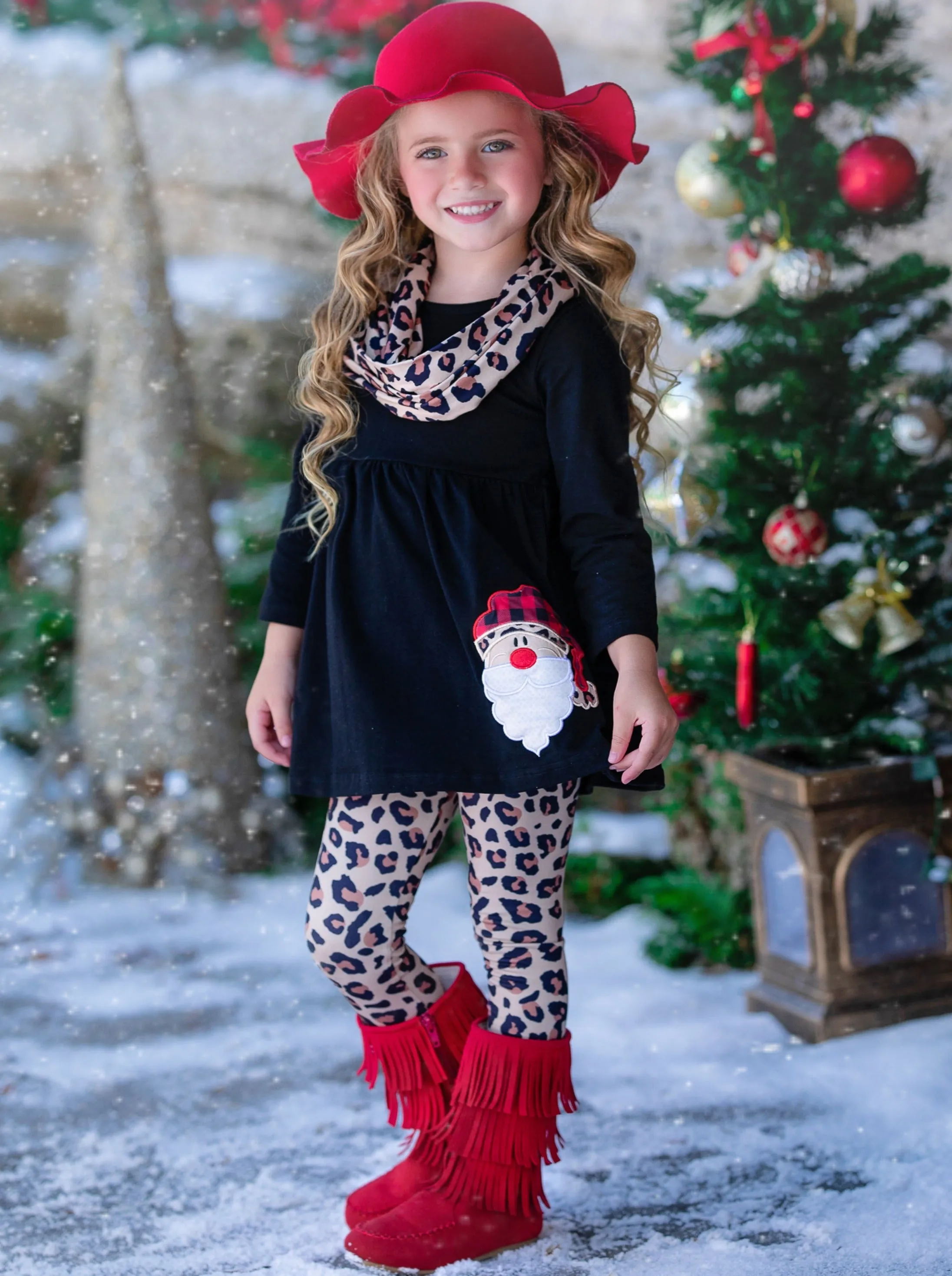 Wild For Santa Tunic, Scarf, And Legging Set