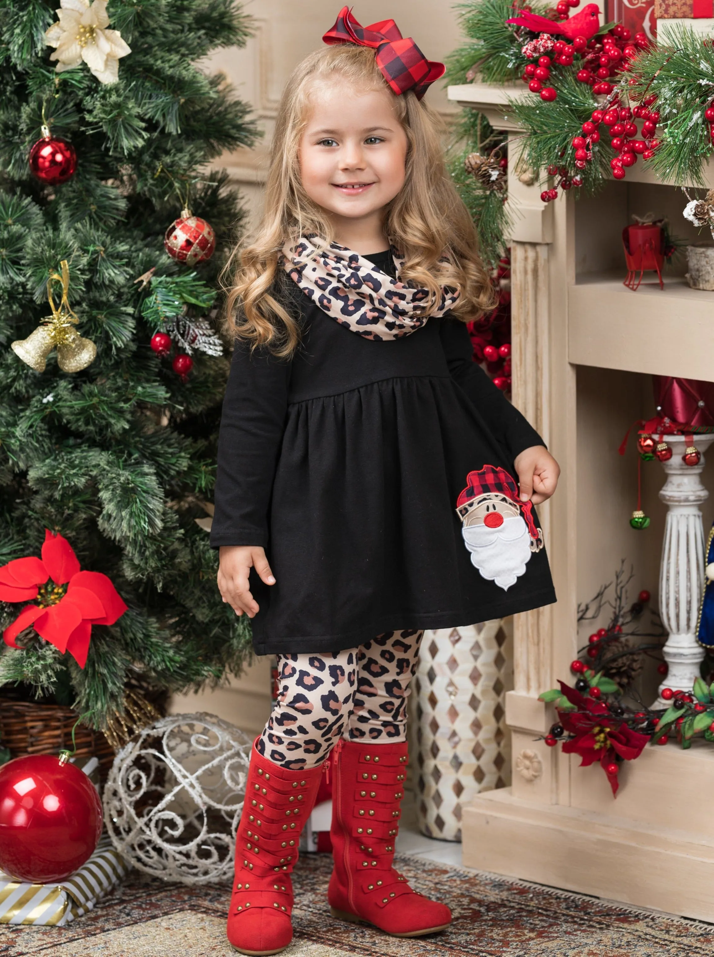 Wild For Santa Tunic, Scarf, And Legging Set