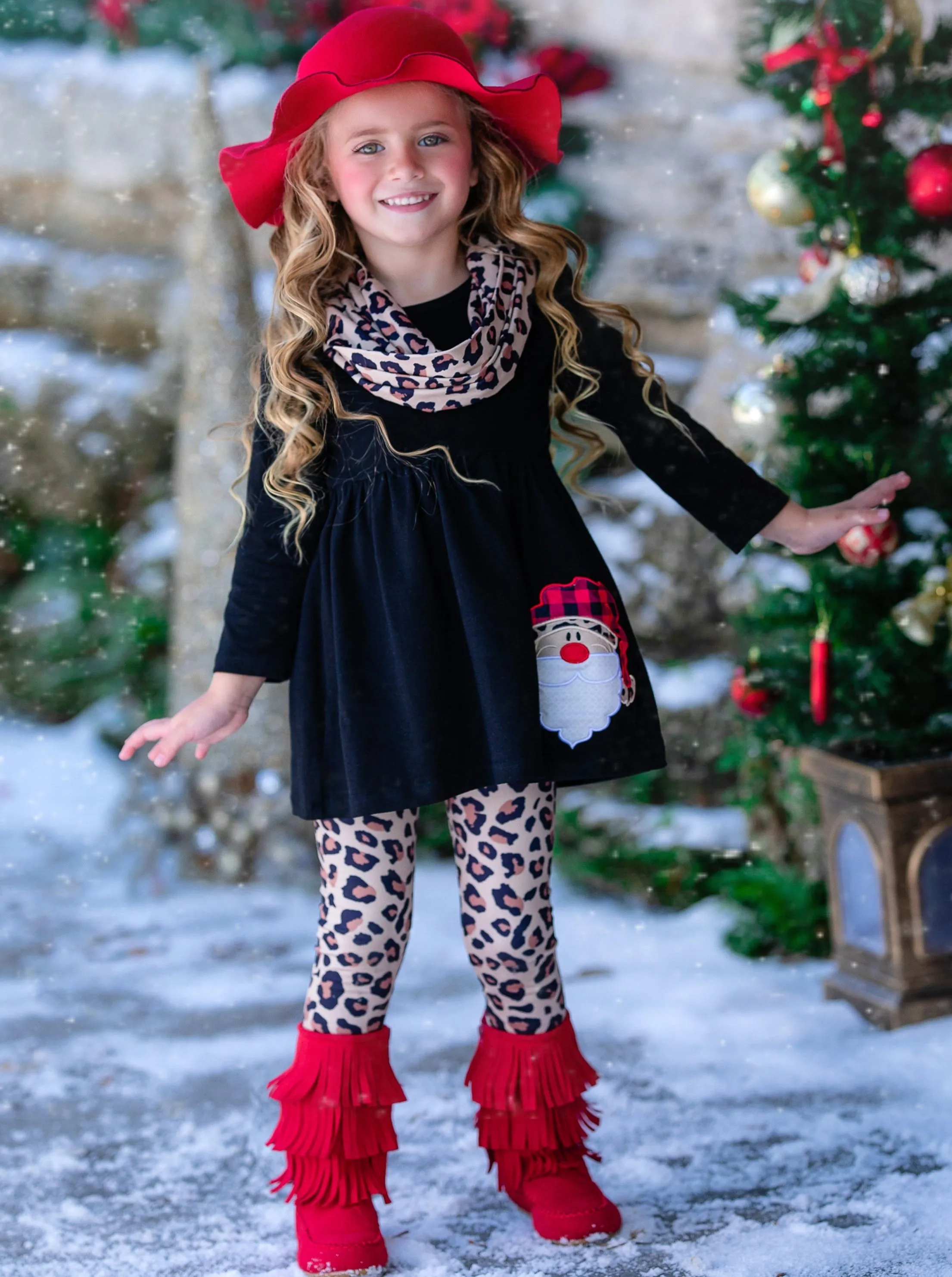 Wild For Santa Tunic, Scarf, And Legging Set