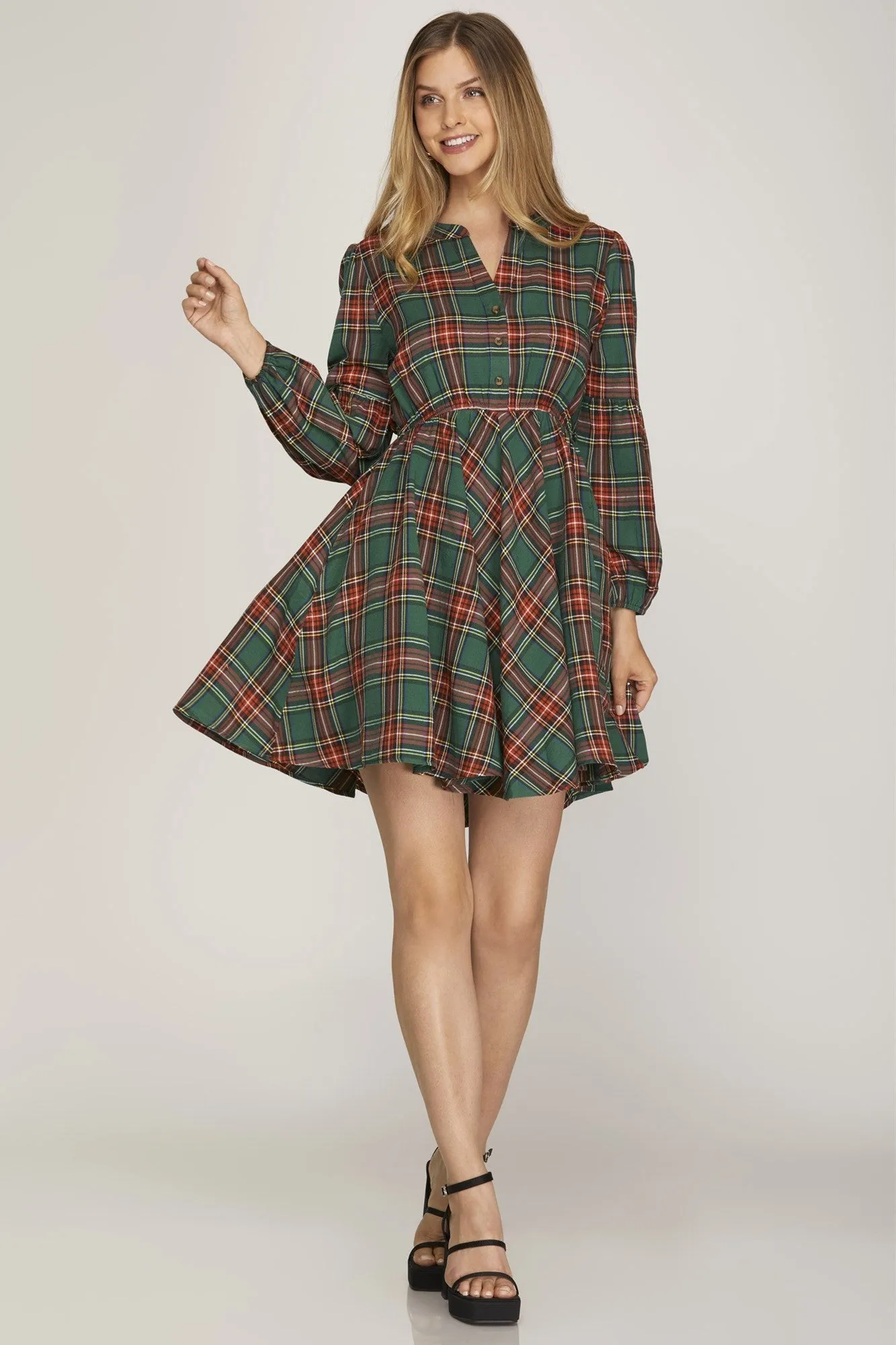 Winter Wishes Plaid Dress - Green