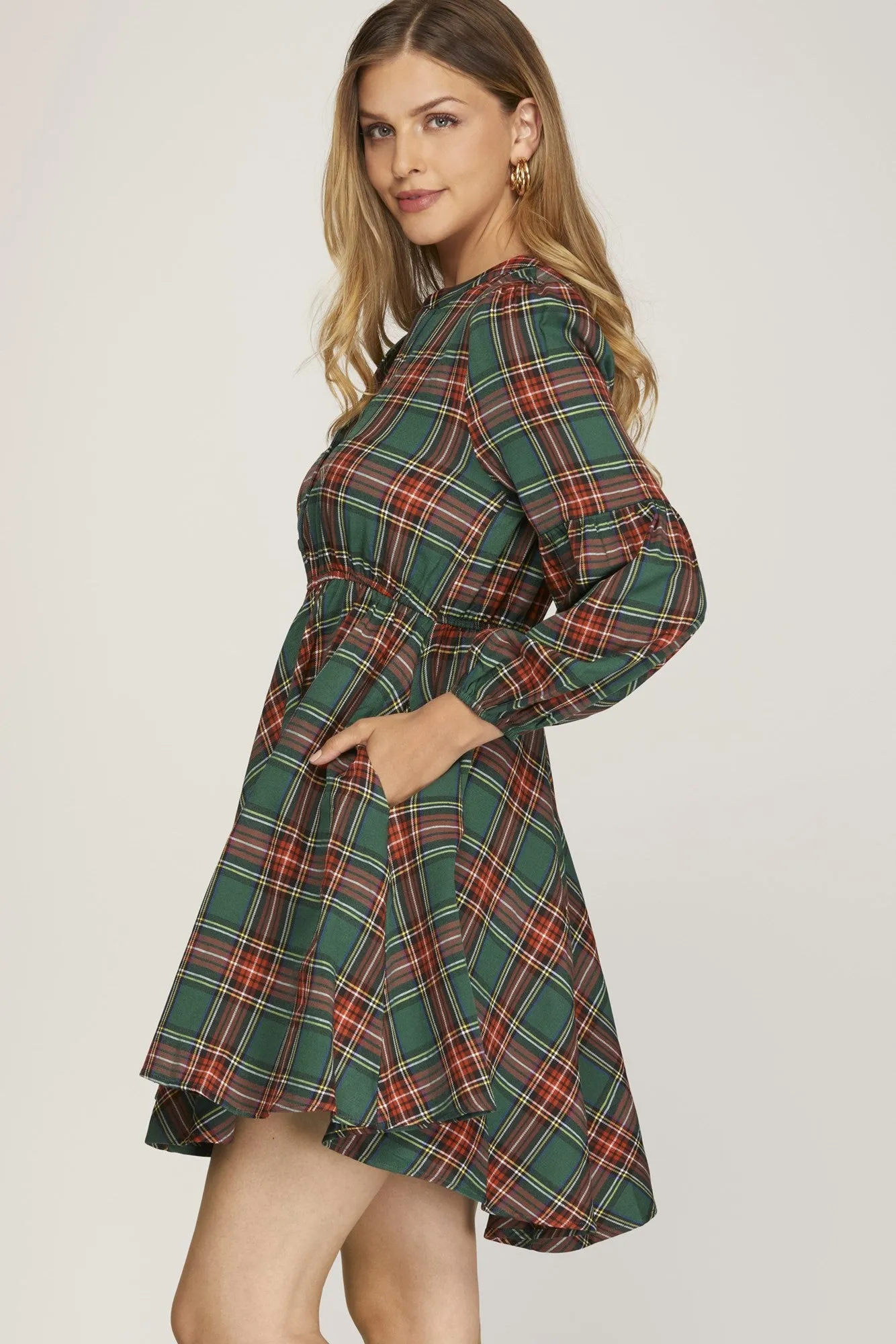 Winter Wishes Plaid Dress - Green