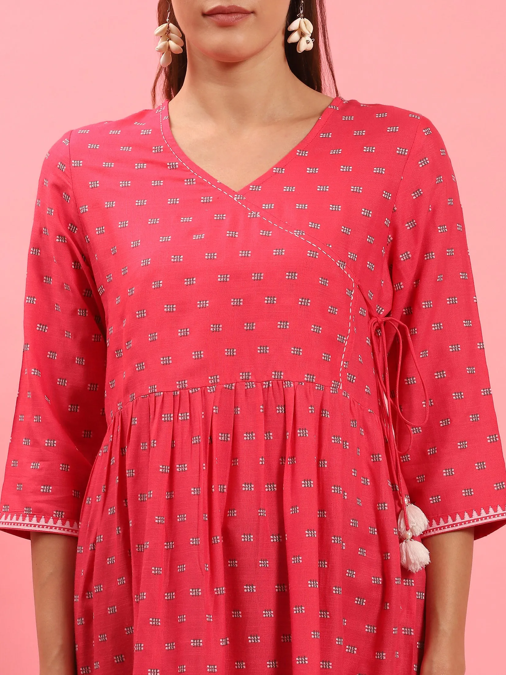 Women Fuchsia Fit And Flare Printed Tunic