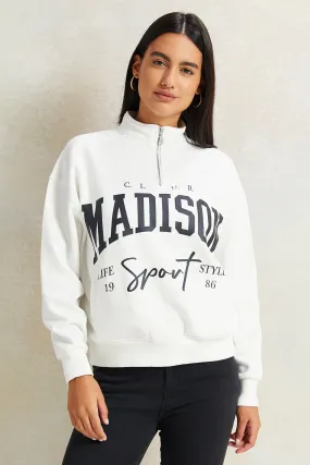 Women Ivory Printed Half-Zip Sweatshirt