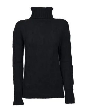 Women's Pure Cashmere Cable Knit Turtleneck Sweater Black