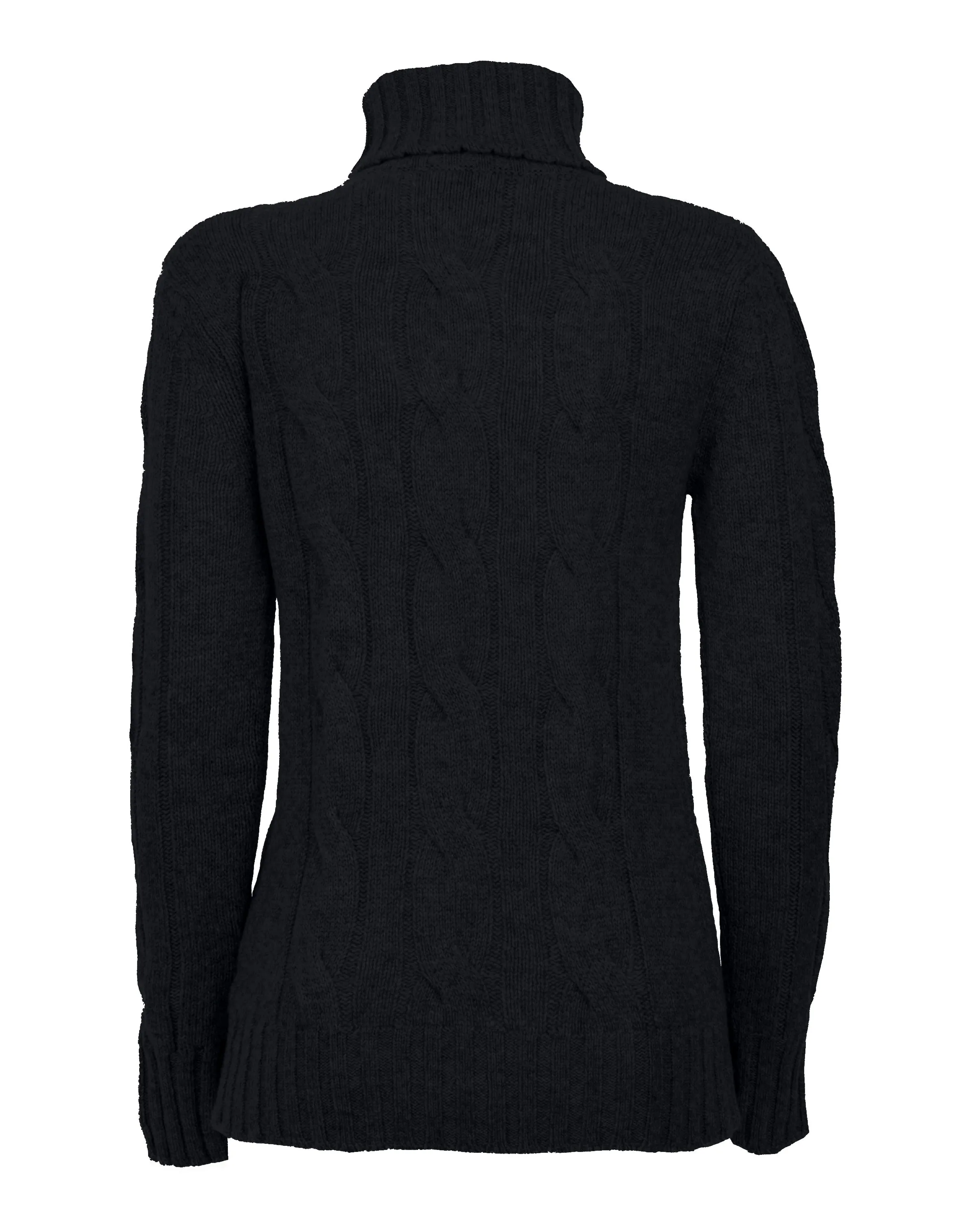 Women's Pure Cashmere Cable Knit Turtleneck Sweater Black