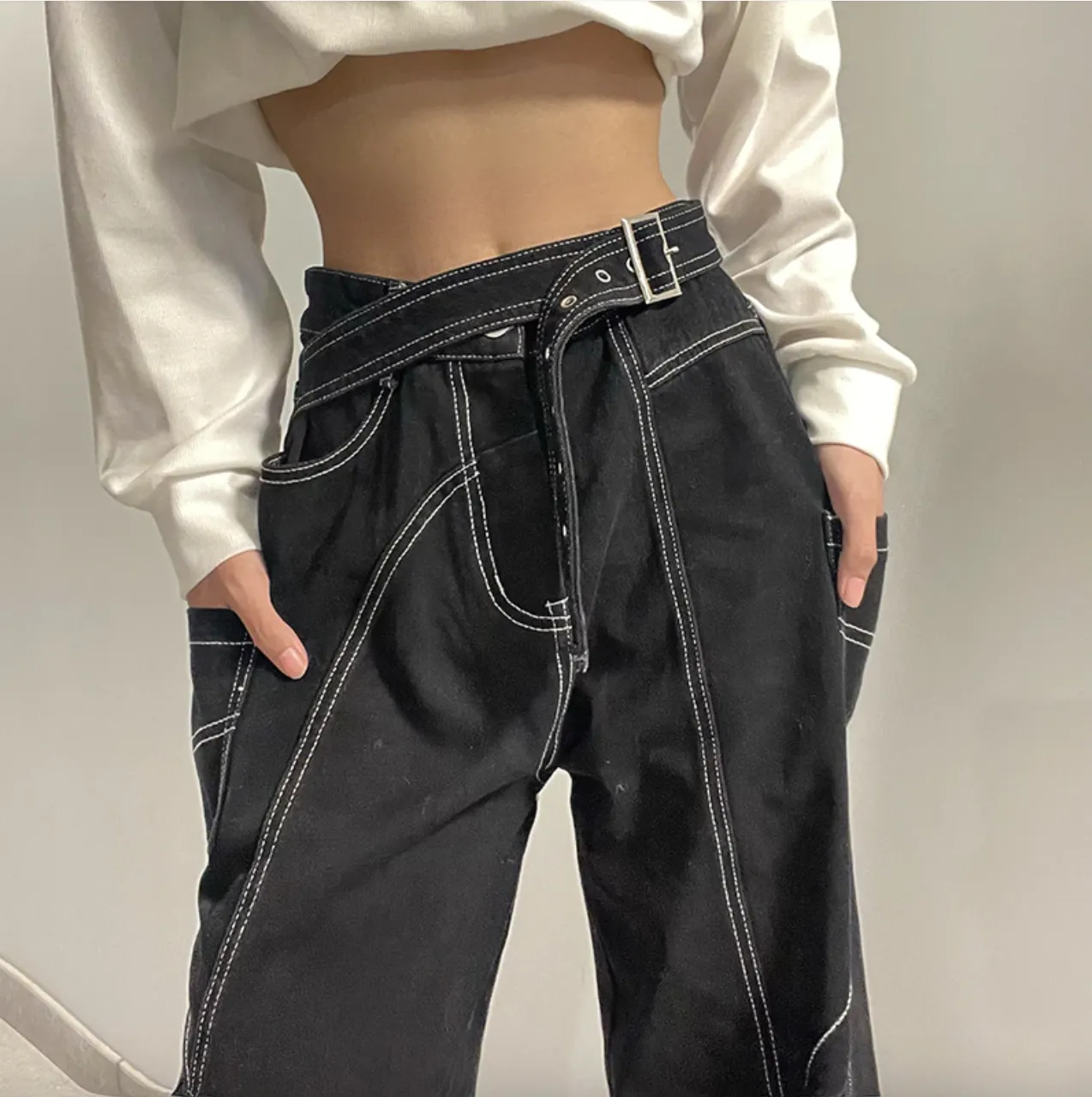 Women's Spring/Autumn Gothic Wide Leg Hip Hop Pants with Belt