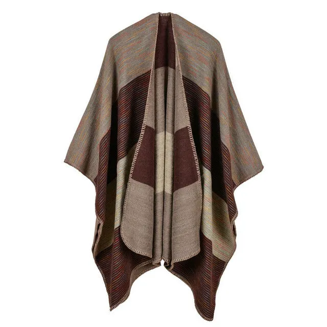 Women's Wide Stripes Fashion Poncho Scarf - 6 Colors