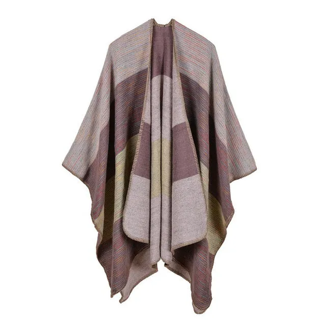 Women's Wide Stripes Fashion Poncho Scarf - 6 Colors