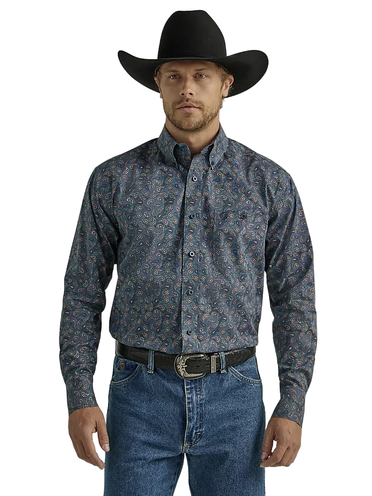 Wrangler Men's Navy Fuschia Paisley George Strait Shirt