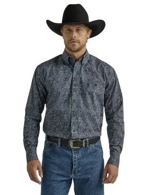 Wrangler Men's Navy Fuschia Paisley George Strait Shirt