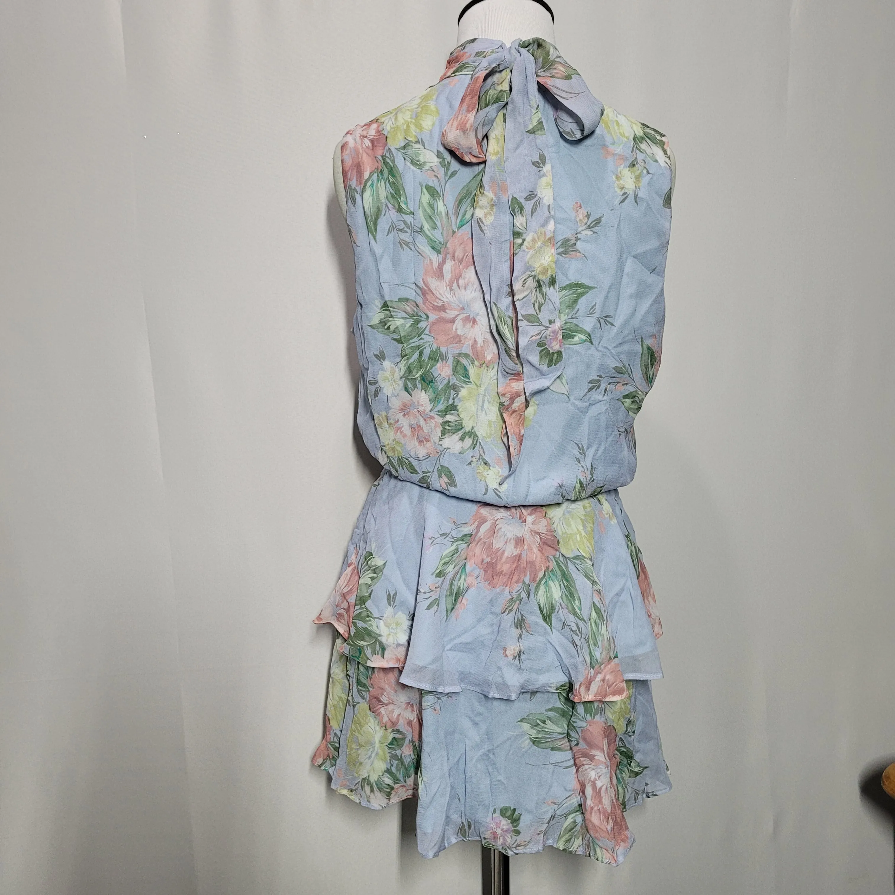 Yumi Kim Heart's Delight Blue Floral Print Kiss Me Dress Sleeveless Size Small