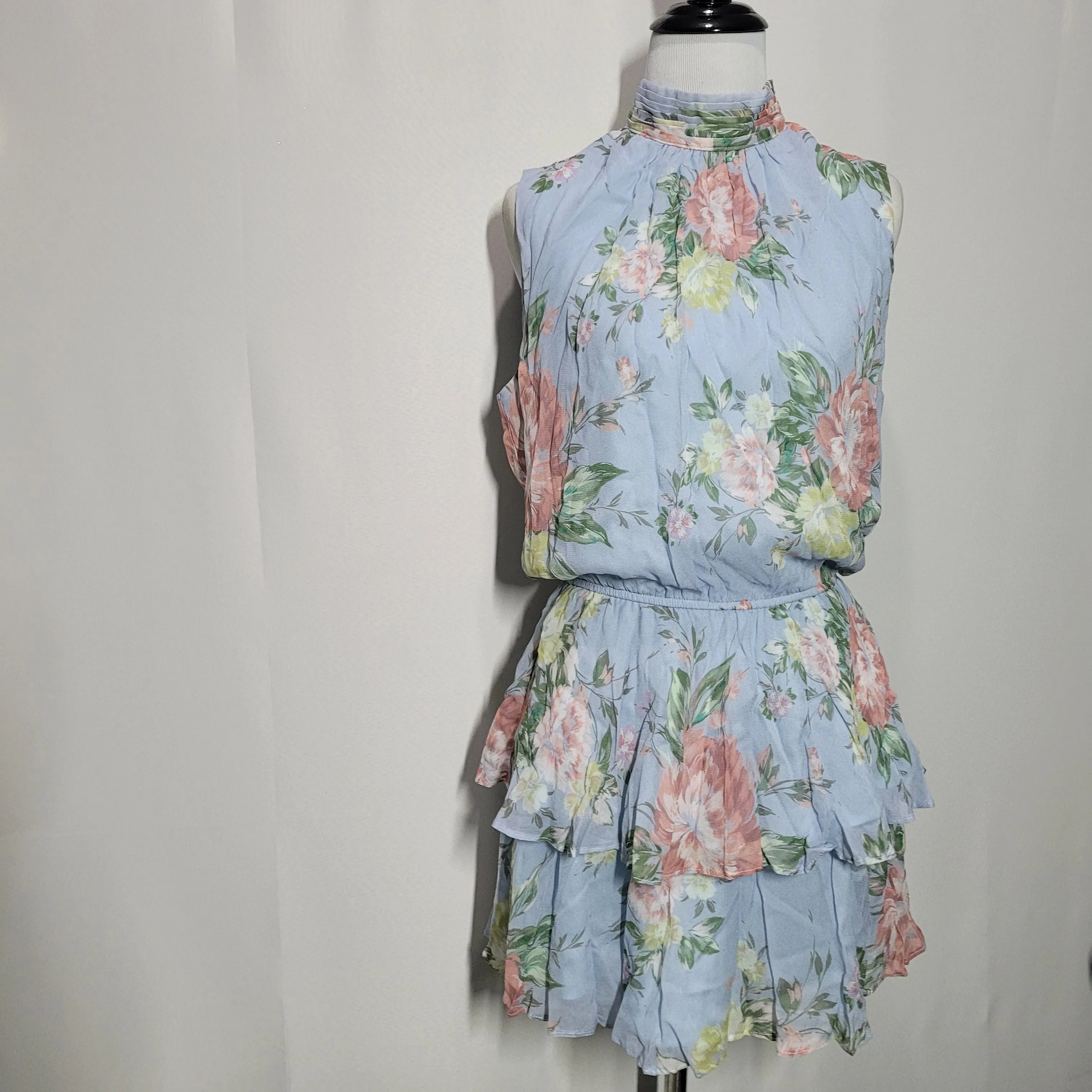 Yumi Kim Heart's Delight Blue Floral Print Kiss Me Dress Sleeveless Size Small