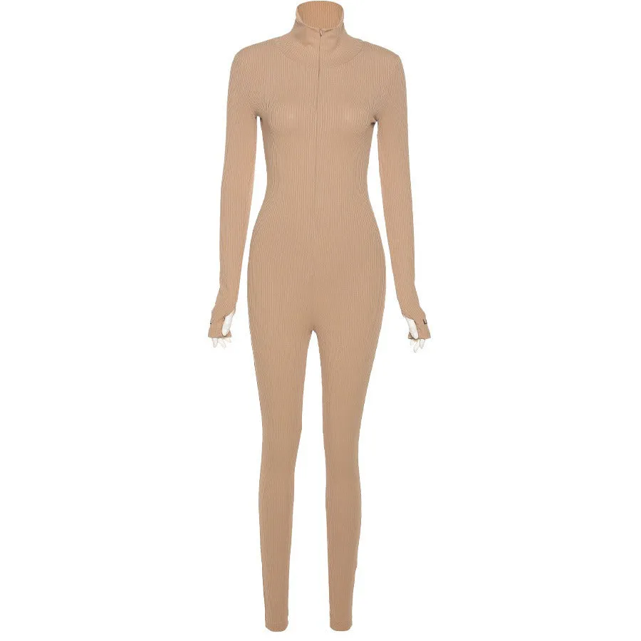 Zipper Turtleneck Jumpsuit Women Full Sleeve Slim Rompers Body Suit