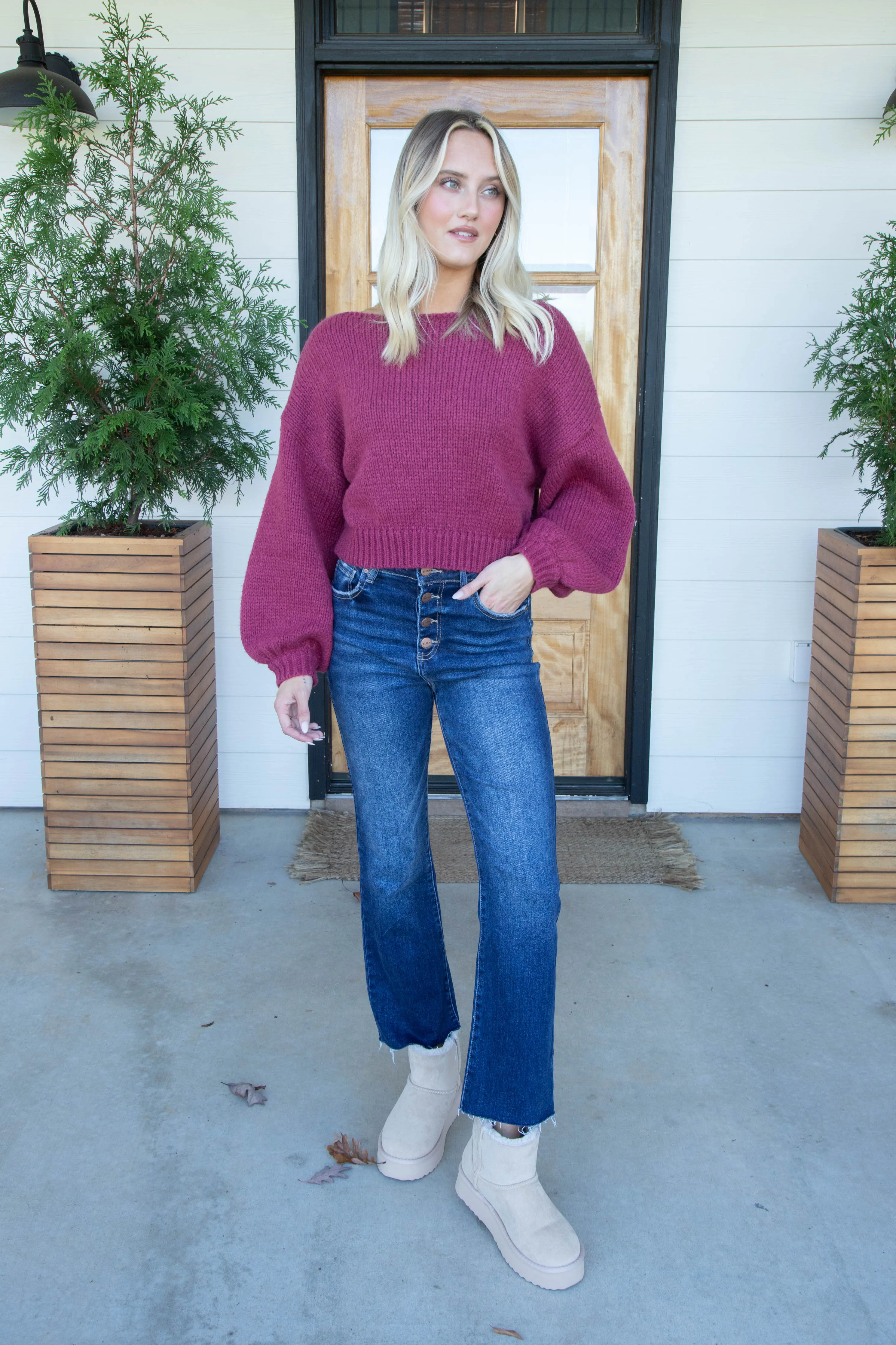 Ziva Boat Neck Cropped Sweater, Rose